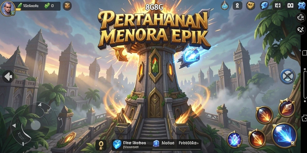 Screenshot gameplay Tower Defense 8G8G yang mendebarkan.