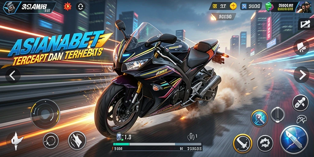 Tampilan gameplay mendebarkan dari ASIANABET dengan aksi balap motor.