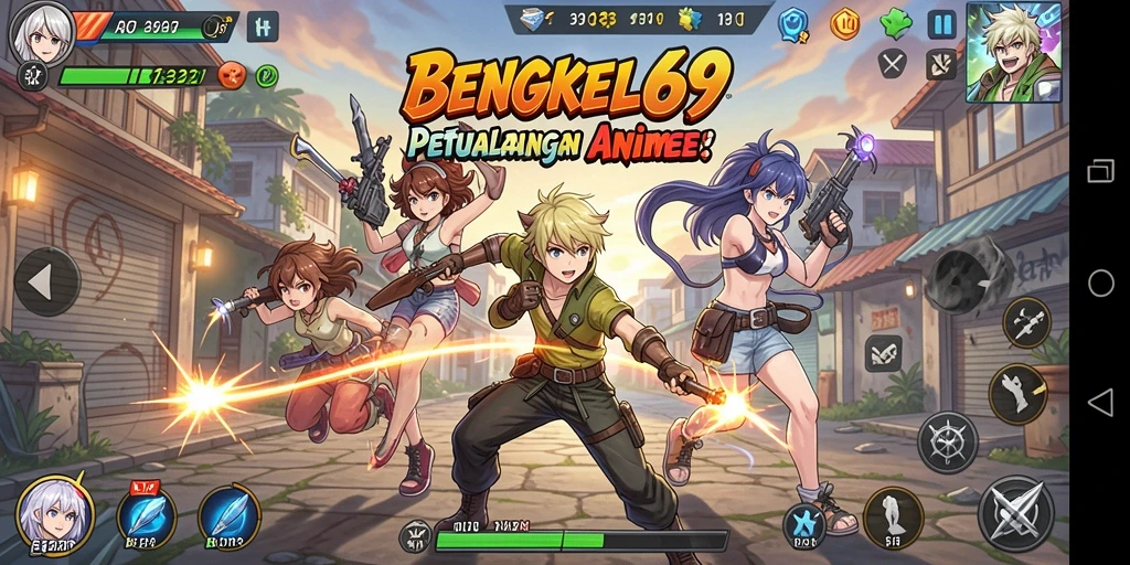 Gambaran mendebarkan dari gameplay <strong>BENGKEL69</strong> dengan aksi karakter Anime yang seru.