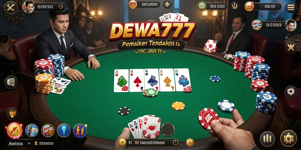 Screenshot gameplay DEWA777 yang memperlihatkan aksi seru permainan poker.