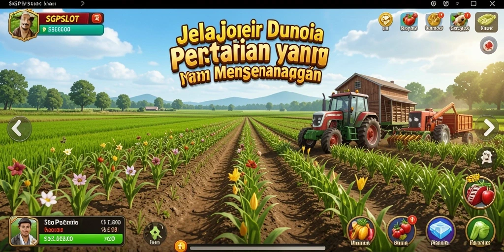 Tampilan permainan SGPSLOT dengan berbagai tanaman dan aktivitas bertani.