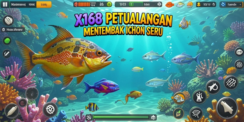 Tangkapan layar X168 menunjukkan aksi menembak ikan yang mendebarkan.