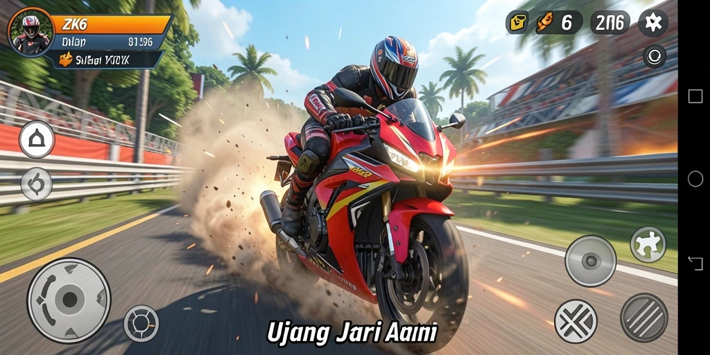 Gameplay ZK6 yang mendebarkan di lintasan balap.
